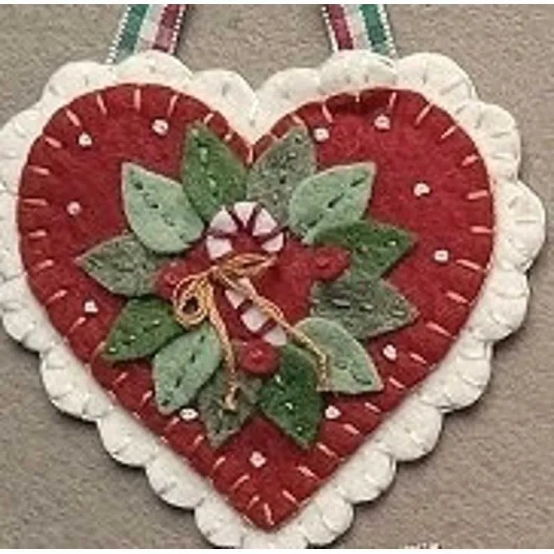 Pre-Cut Wool Blend Felt Holiday Hearts Ornament Kit